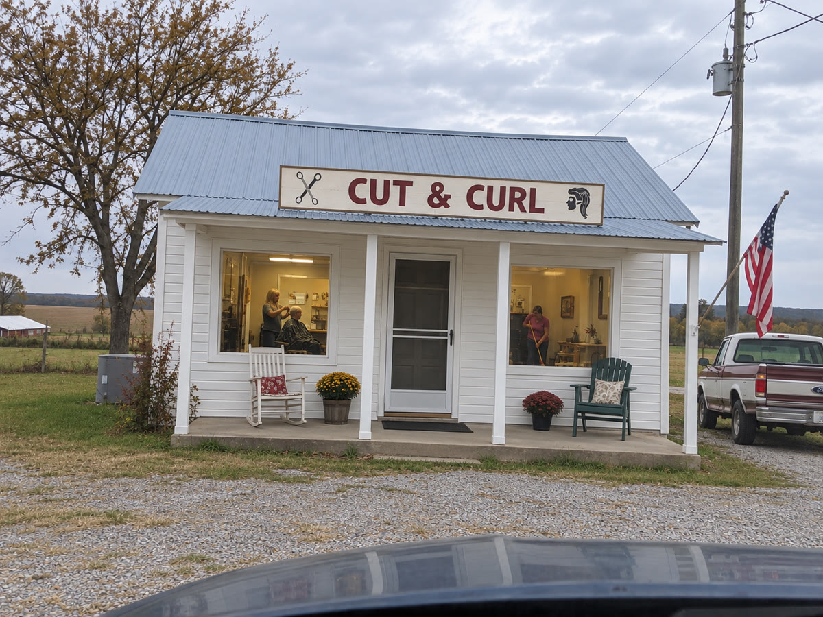 Cut and Curl hair salon in a small white storefront