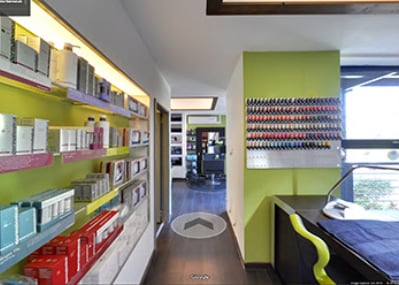 Product and nail colour displays inside Blue Mango Salon